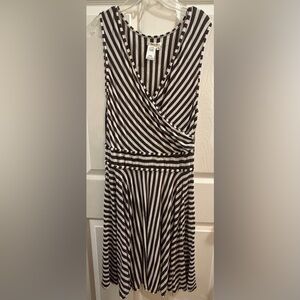 Sophie Max Brown & White Striped Sleeveless Wrap Midi Dress
